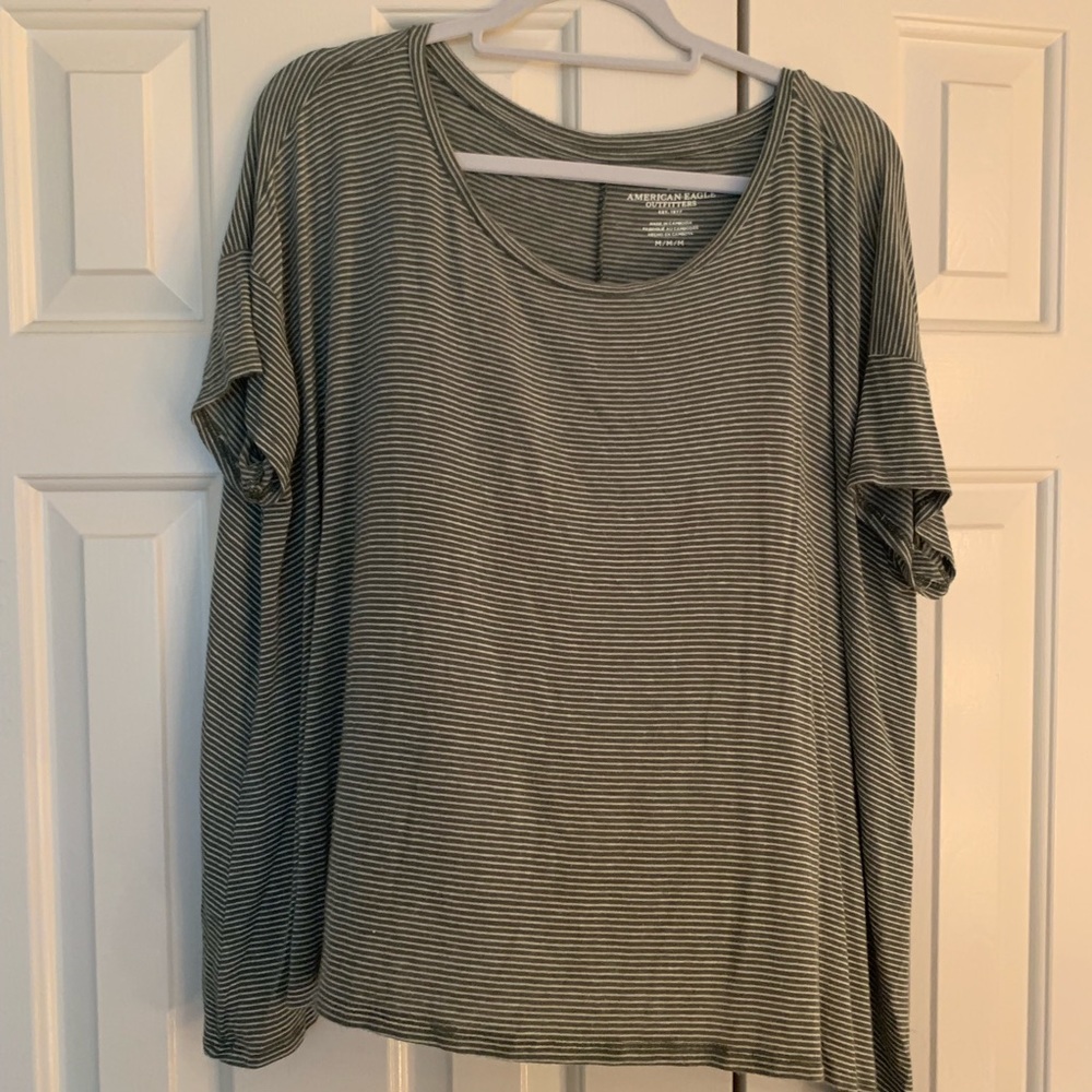 Flowy Green and White Striped AE Top